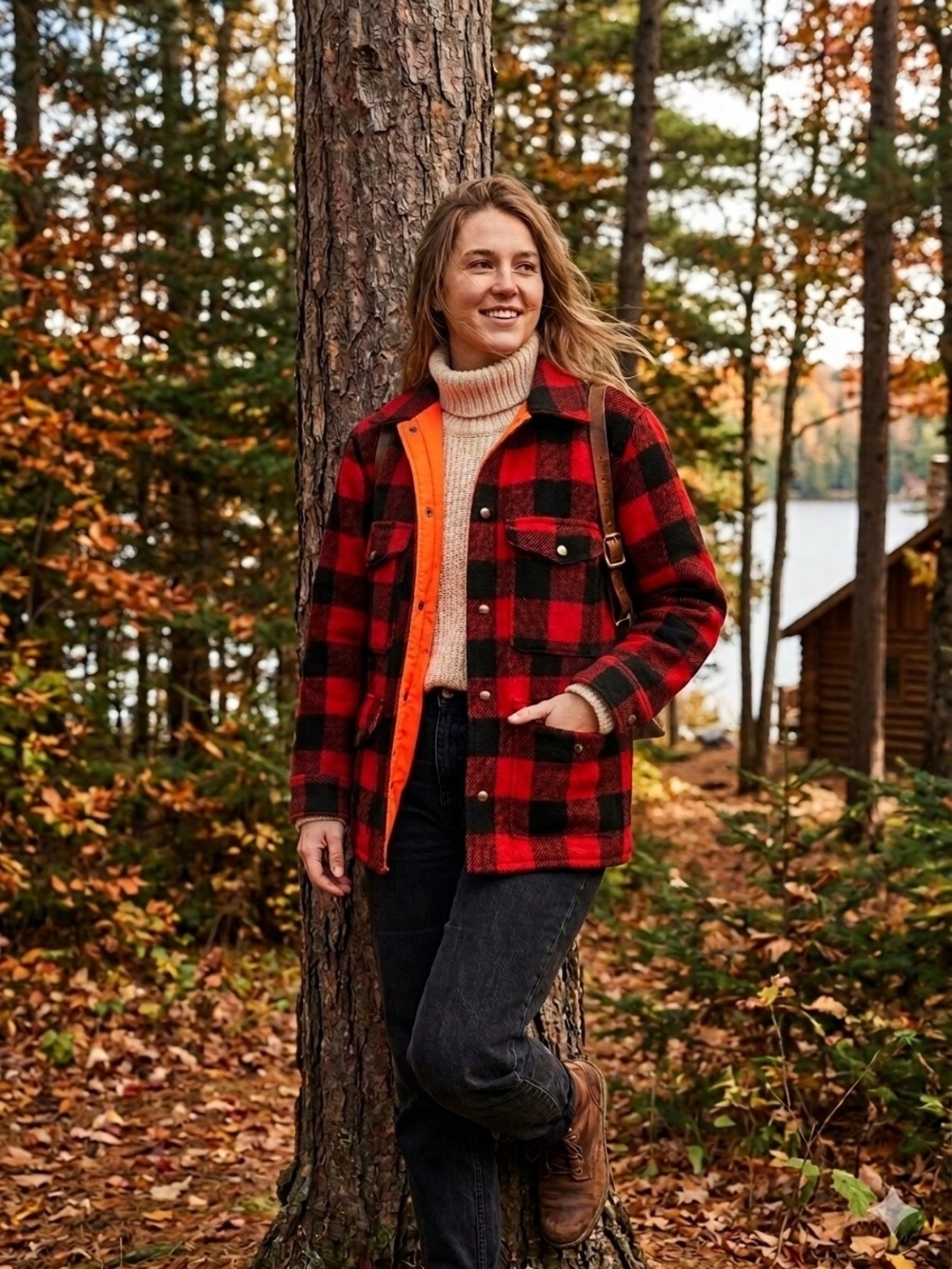 Vintage Buffalo Plaid Wool Jacket Red Black Mackinaw Cruiser Orange Lining S/M
